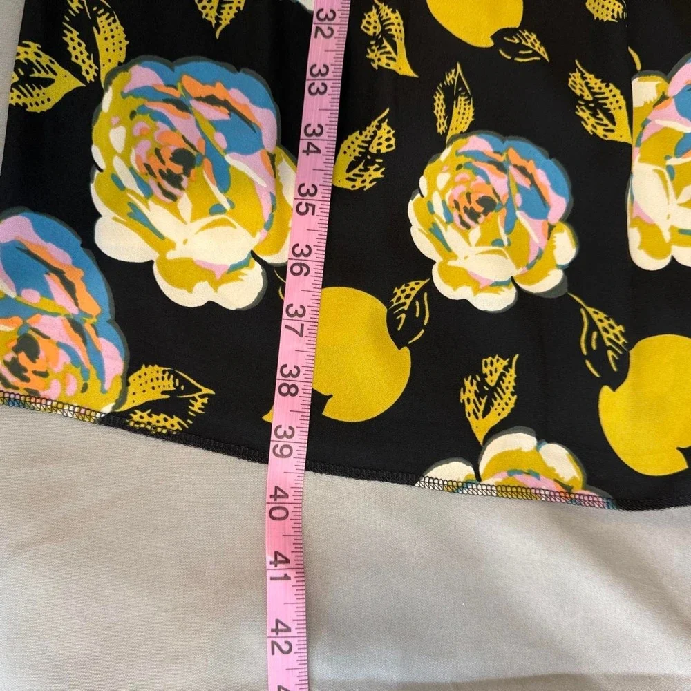 Nine West Womens Floral Citrus Print Sleeveless Shift Dress Black Yellow